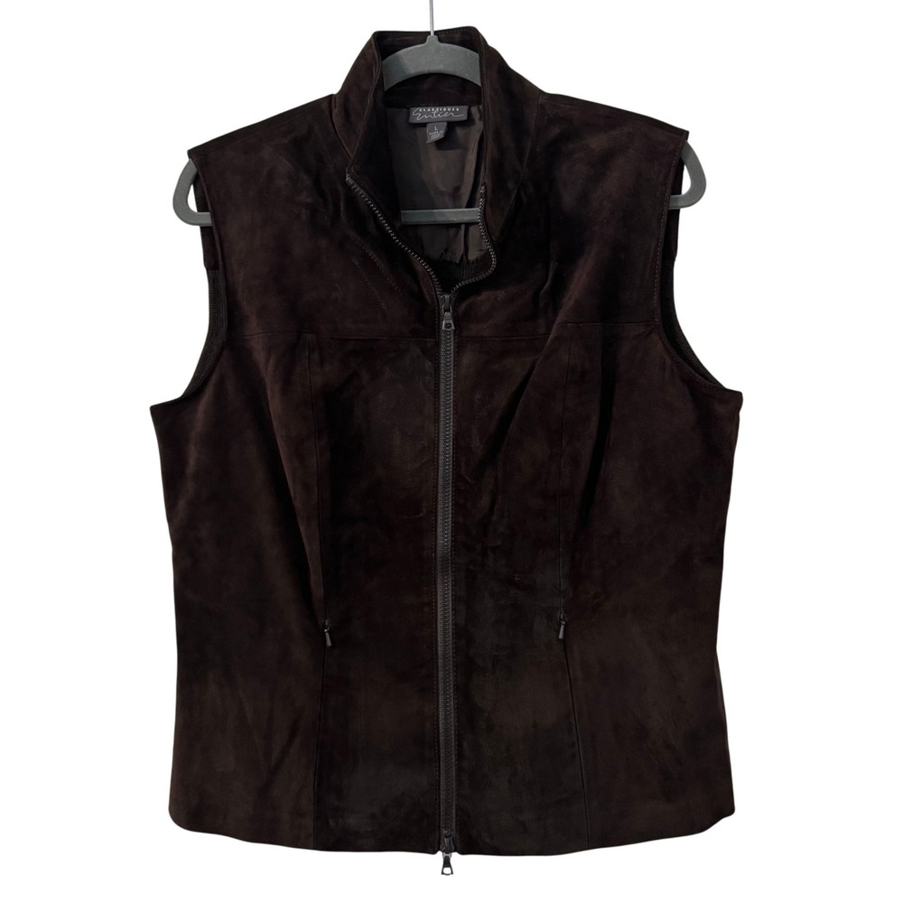 Classiques Entier Suede Vest Womens L Brown Merino Wool Knit Back Minimalist